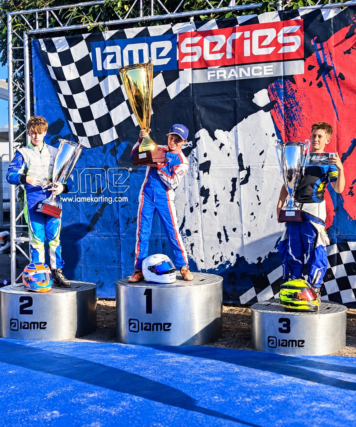 Podium IAME Series France avec un pilote LKM Racing en 3e position